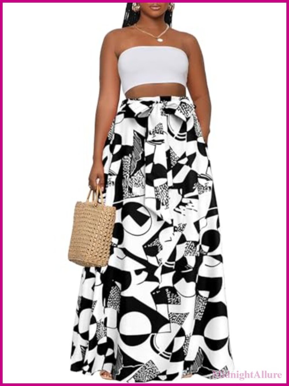 African Print Maxi Skirt High Waist Tie Up A-Line Full Circle with Pockets